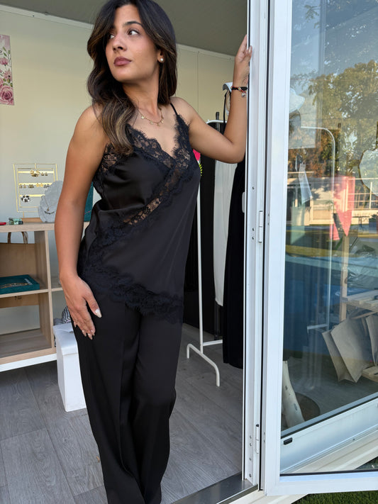 Canotta donna con pizzo asimmetrico